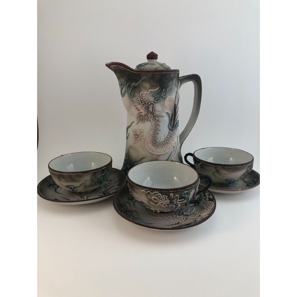 Dragonware Moriage Tea Set (20-piece), a style of Japanese Porcelain featuring r